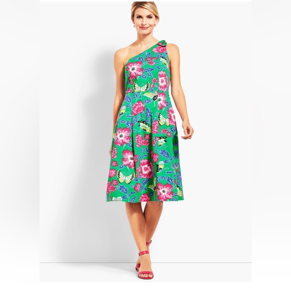 RVSP BY TALBOTS One-Shoulder Floral Dress in Green and Pink 8